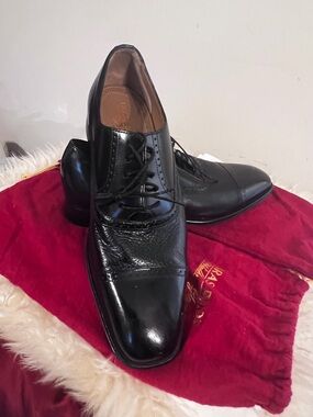 Men's Black Leather Lace-Up Oxford Dress Shoes